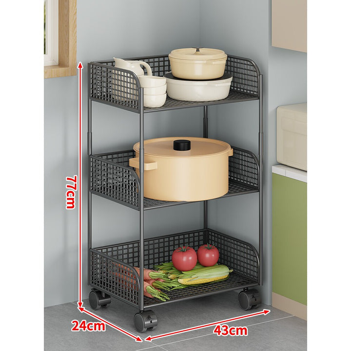 Rolling Mesh Kitchen Pantry Cart with Deep Lattice Baskets