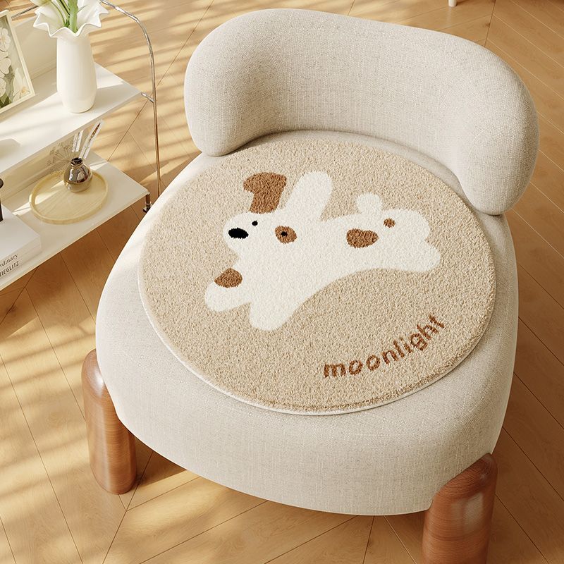 Round Plush Chair Seat Cushion with Non-Slip Backing and Playful Dog Face Tufted Design
