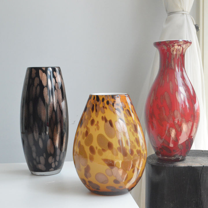 Polished Blown Glass Tapered Speckled Accent Vase