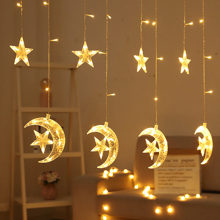 LED Acrylic Hanging Christmas Curtain Light Set with Reindeer Tree Bell and Star Ornaments