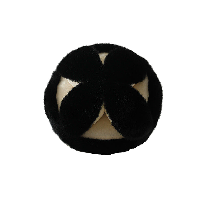 Faux Fur Pillbox Hat with Decorative Floral Decoration