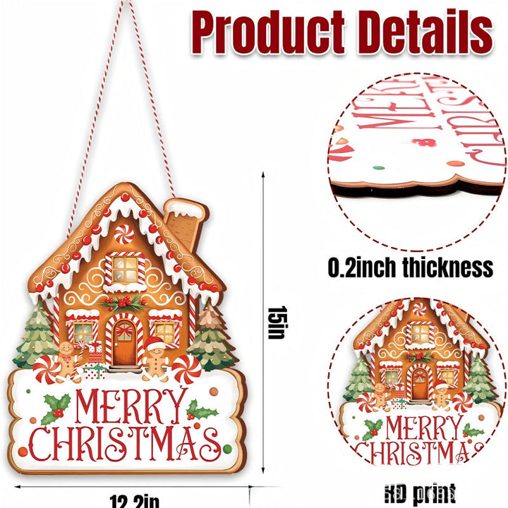 Decorative wooden sign with winter motifs