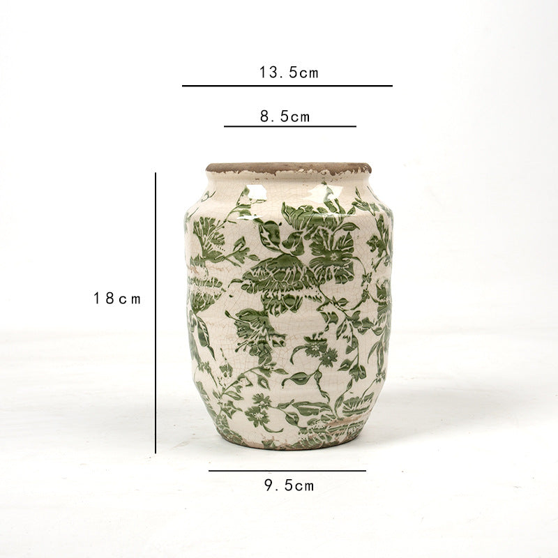 Floral ceramic flower pot with artistic pattern