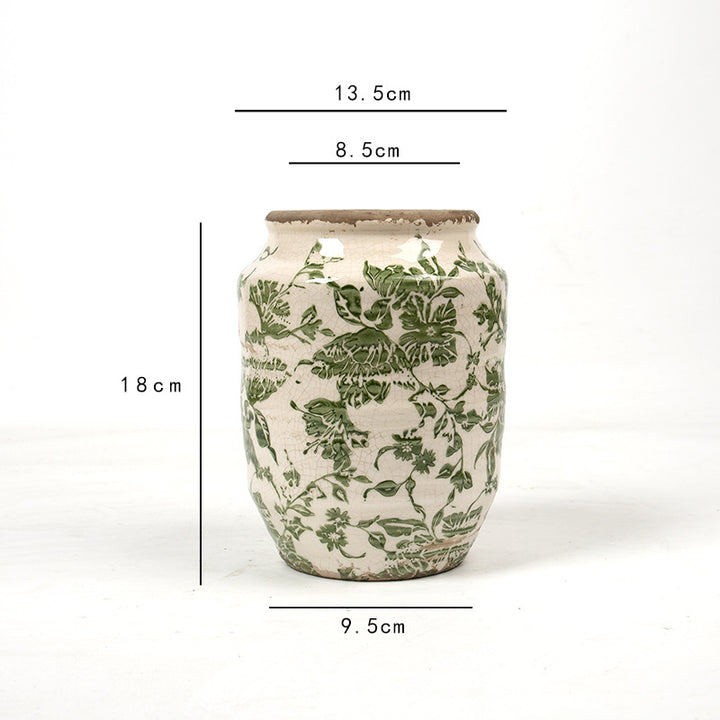Floral ceramic flower pot with artistic pattern