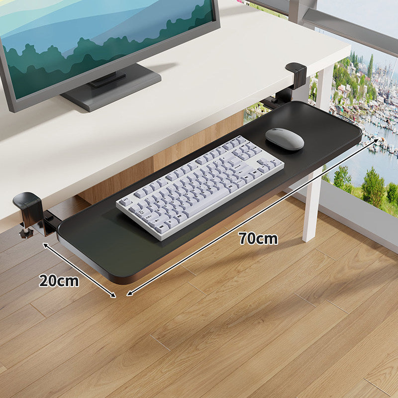 Under-Desk Slide-Out Keyboard Tray Clamp Mount with Ergonomic Wooden Platform