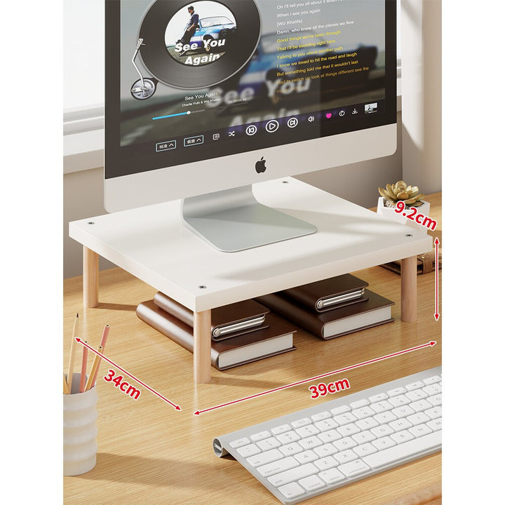 Elevated Wooden-Leg Monitor Riser with Under-Shelf Storage