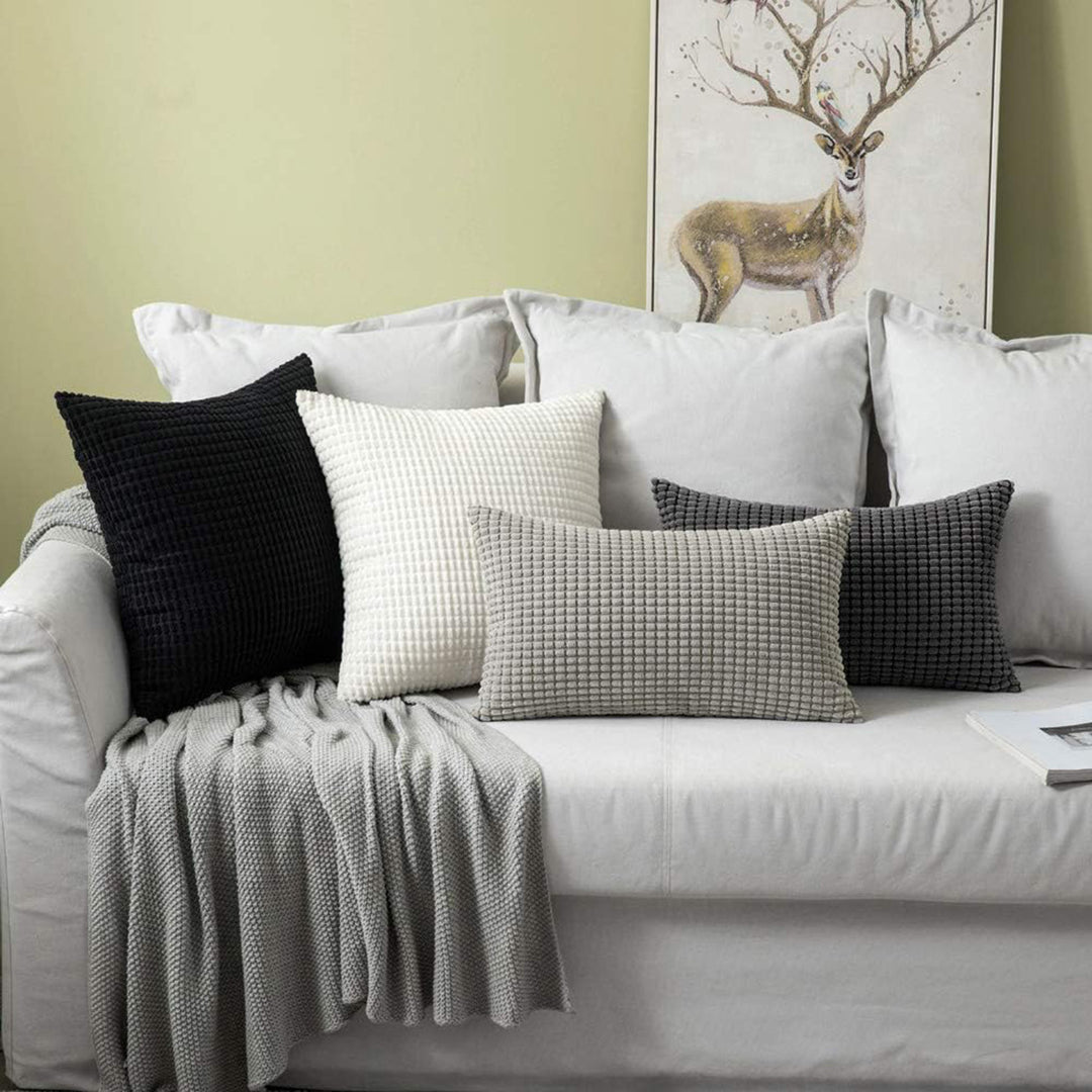 Textured Waffle-Weave Cotton Lumbar and Square Pillow Covers Set
