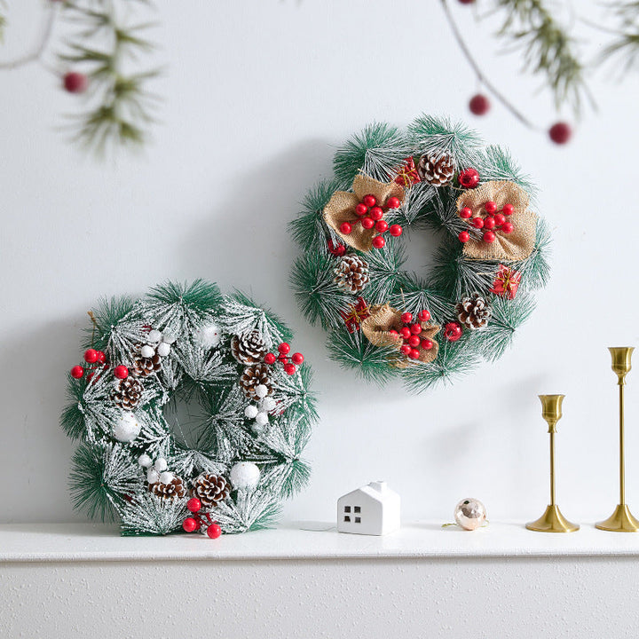 Festive Christmas wreath with pine cones and berries