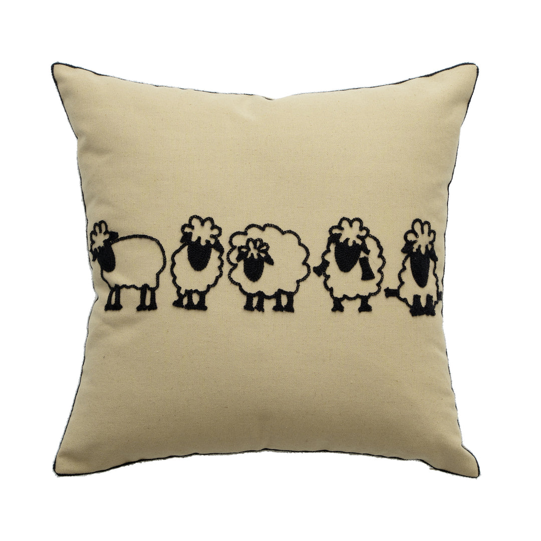 Cotton decorative pillow with raised dog tuft embroidery and contrasting piping
