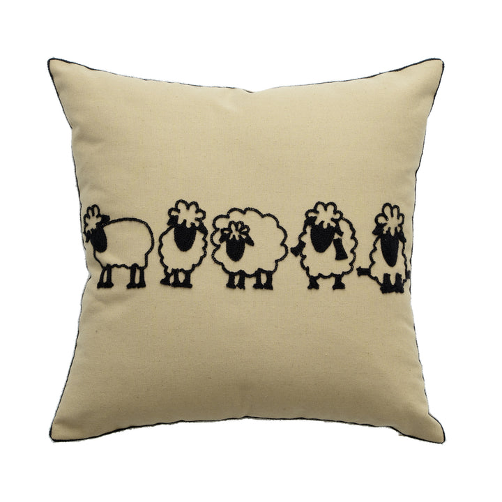 Cotton decorative pillow with raised dog tuft embroidery and contrasting piping
