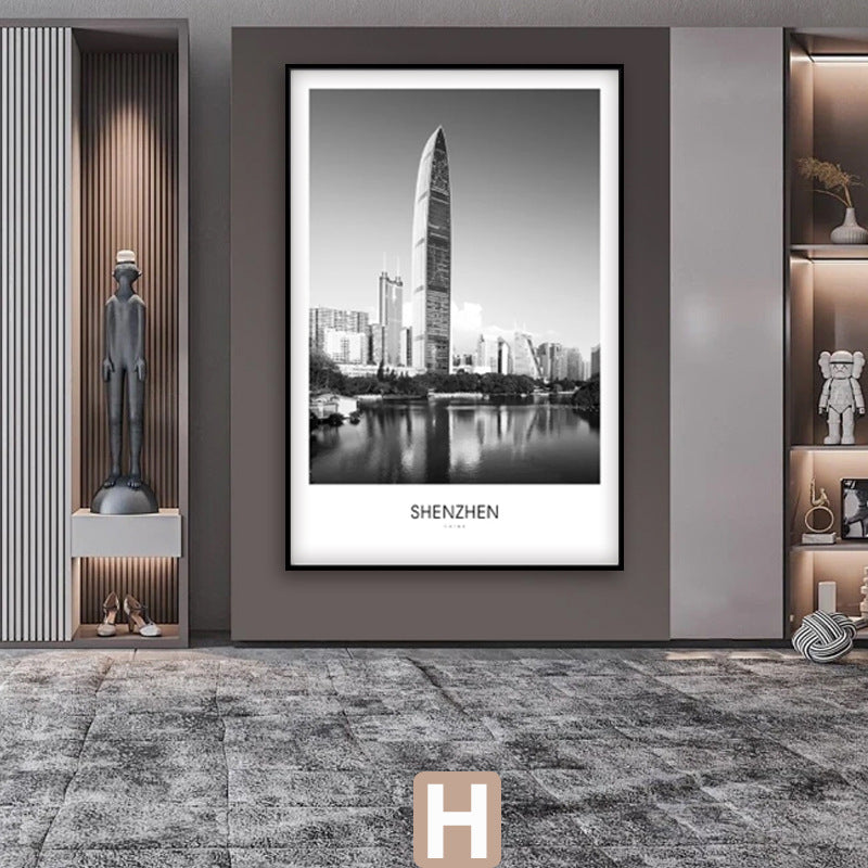 Framed Black and White London Cityscape Art Print