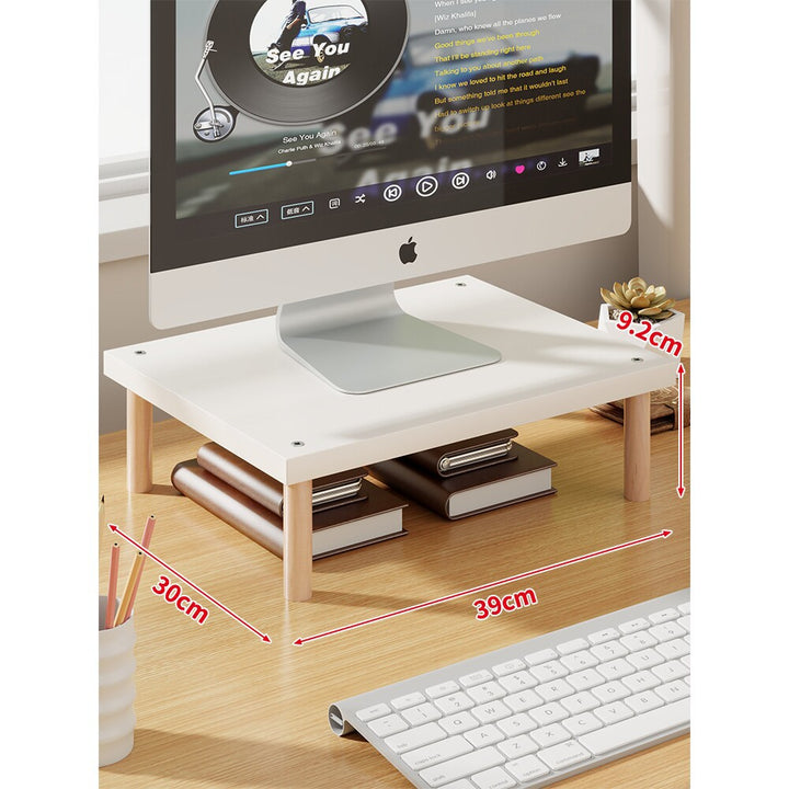 Elevated Wooden-Leg Monitor Riser with Under-Shelf Storage