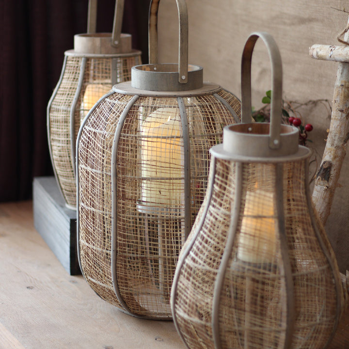 Rustic lantern made of braided natural material