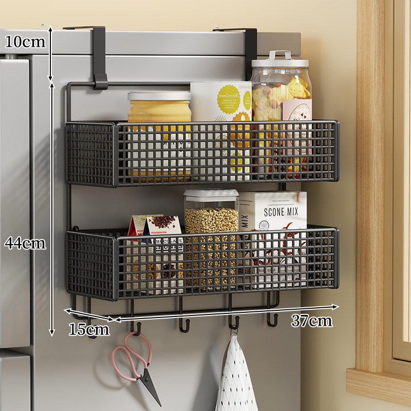 Over-Door Two Tier Metal Mesh Hanging Kitchen Storage Basket Organizer with Hooks
