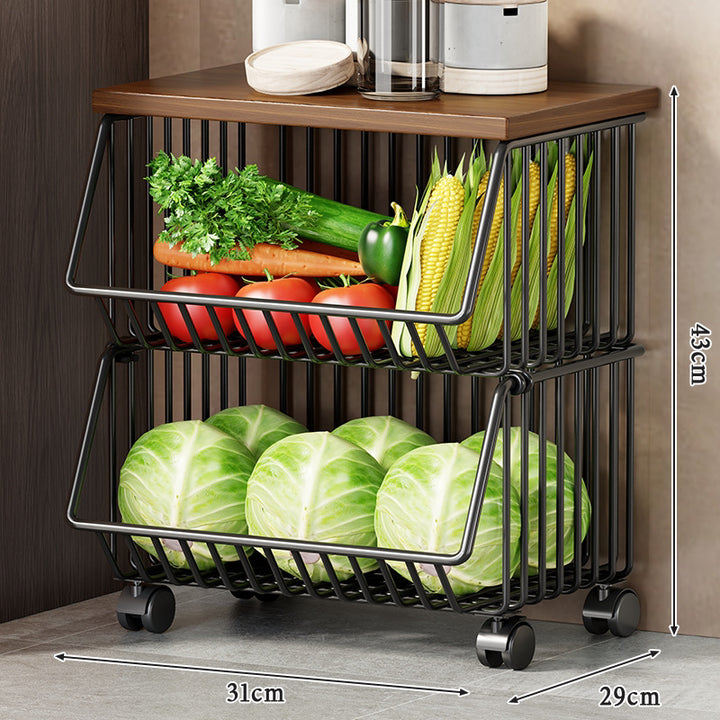 Slim Five-Tier Rolling Metal Kitchen Pantry Storage Rack with Wire Baskets