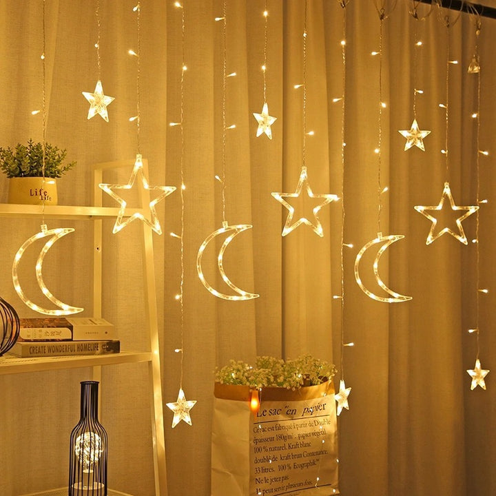 LED Acrylic Hanging Christmas Curtain Light Set with Reindeer Tree Bell and Star Ornaments