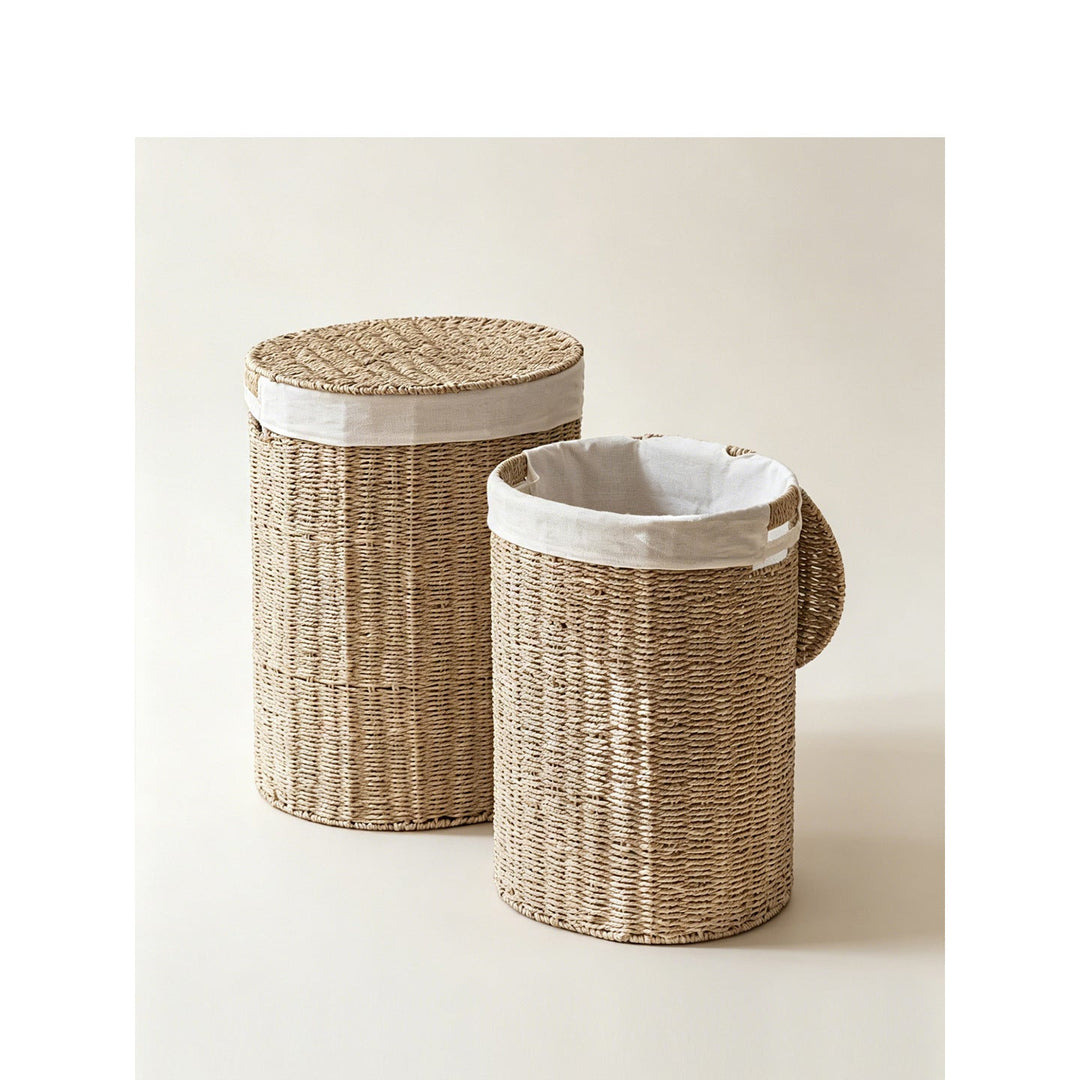 Stylish laundry basket made of natural material