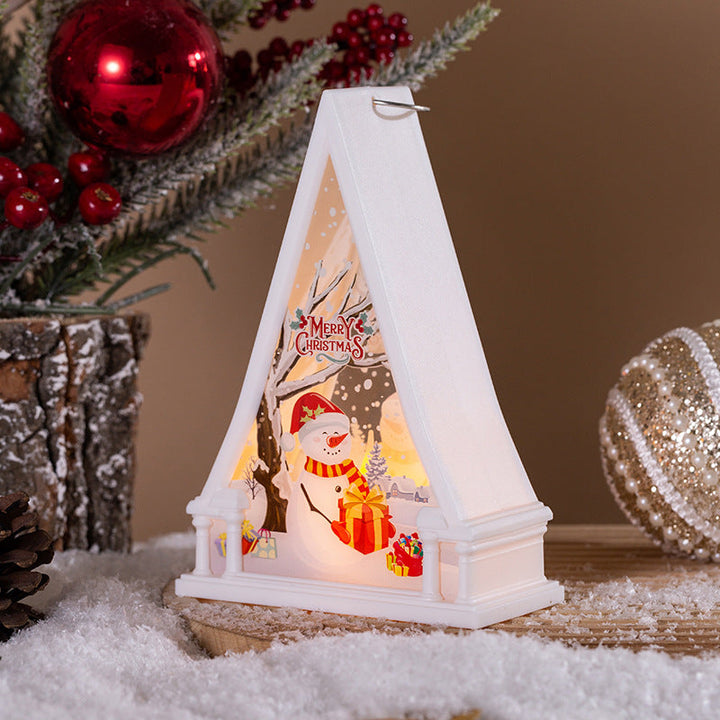 Christmas lantern with LED lighting and festive snowman