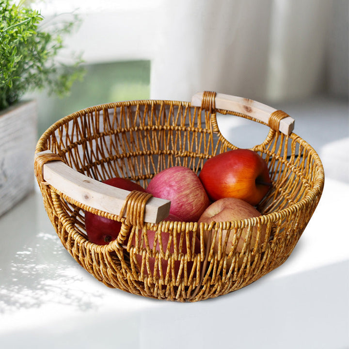 Handcrafted Woven Storage Basket with Wooden Handles