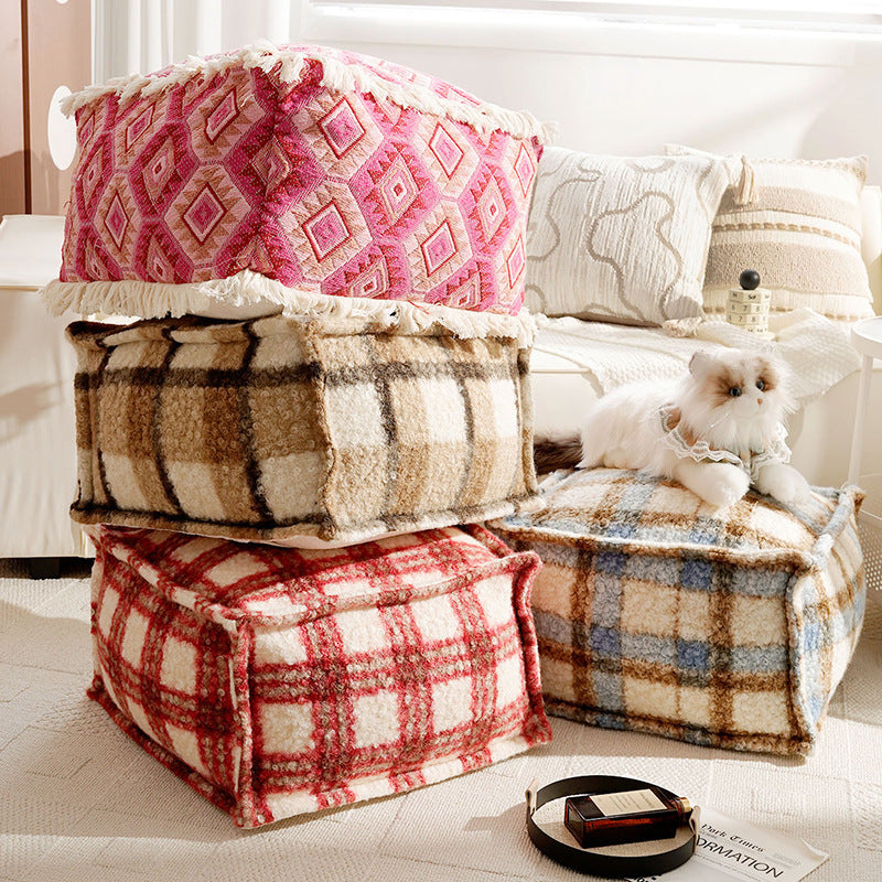 Cozy Textured Square Floor Pouf