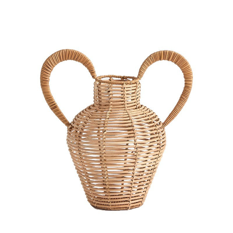 Decorative vase made of woven natural material