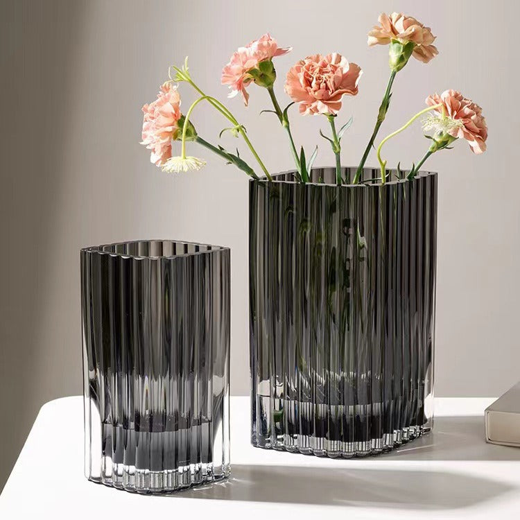 Elegant Ribbed Decorative Glass Vase