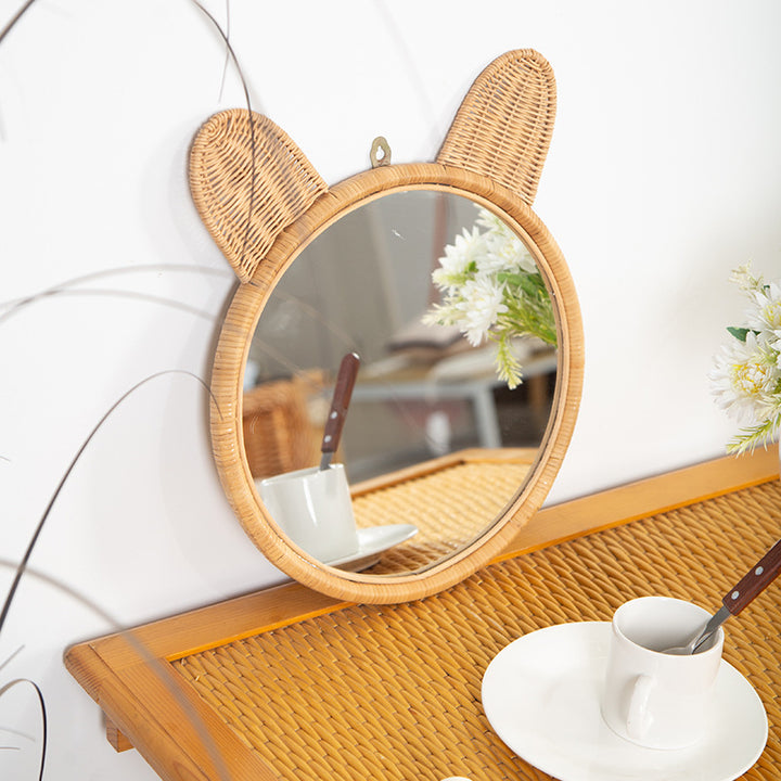Round Wall Mirror with Rattan Design