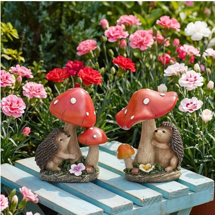 Cute decorative figure with hedgehog and fly agarics