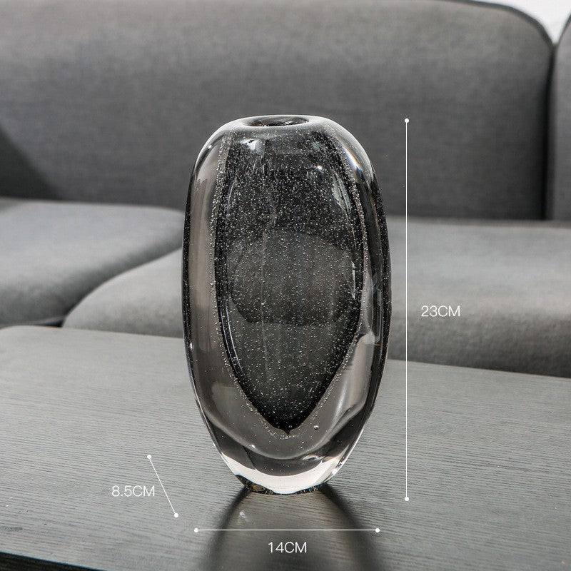 Double-Layer Hand-Blown Sculptural Glass Bud Vase with Encased Bubble Core