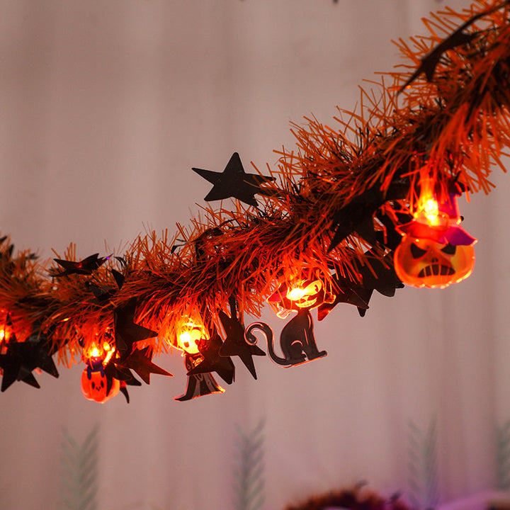 Halloween LED Tinsel Garland with hanging spooky Charms and integrated lights