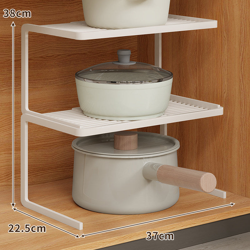 Double-Level Compact Cabinet Pot and Lid Organizer Shelf