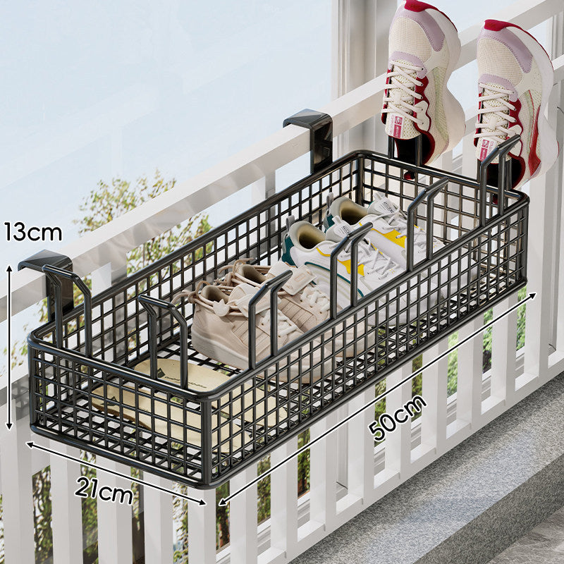 Over-Rail Balcony Shoe Drying and Storage Basket with Divided Mesh Compartments