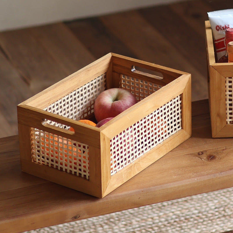 Storage basket made of natural wood
