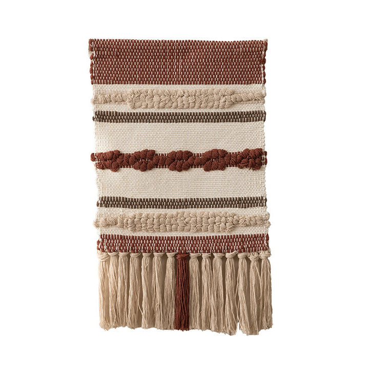 Macrame Wall Hanging with Fringe, hand-knotted cotton texture