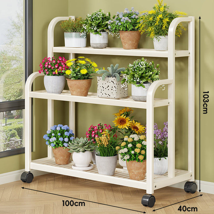 Three-Tier Rolling Metal Plant Display Shelf