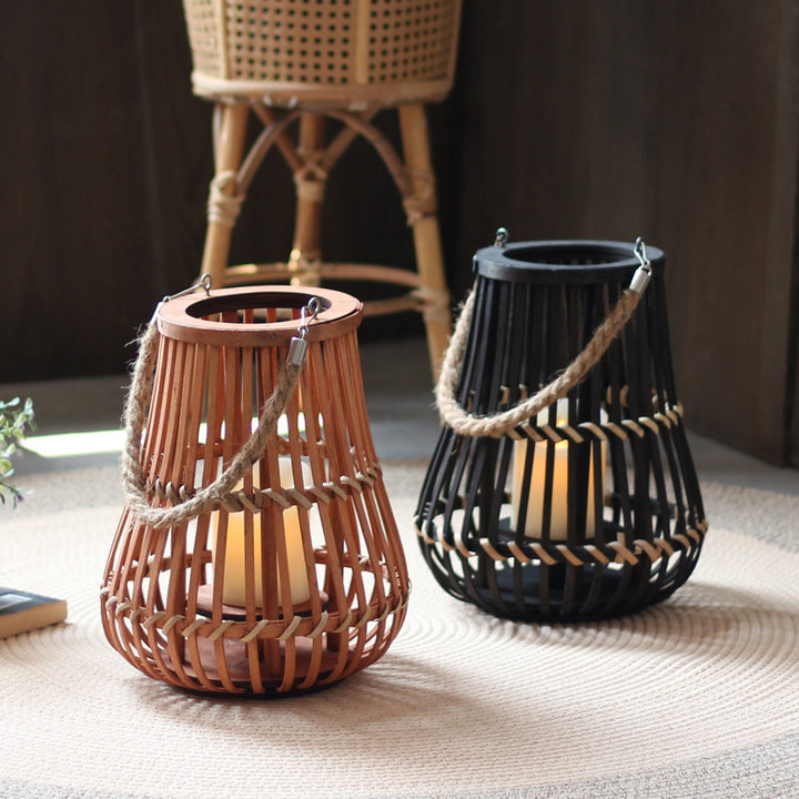 Handcrafted lantern made of wood and wicker