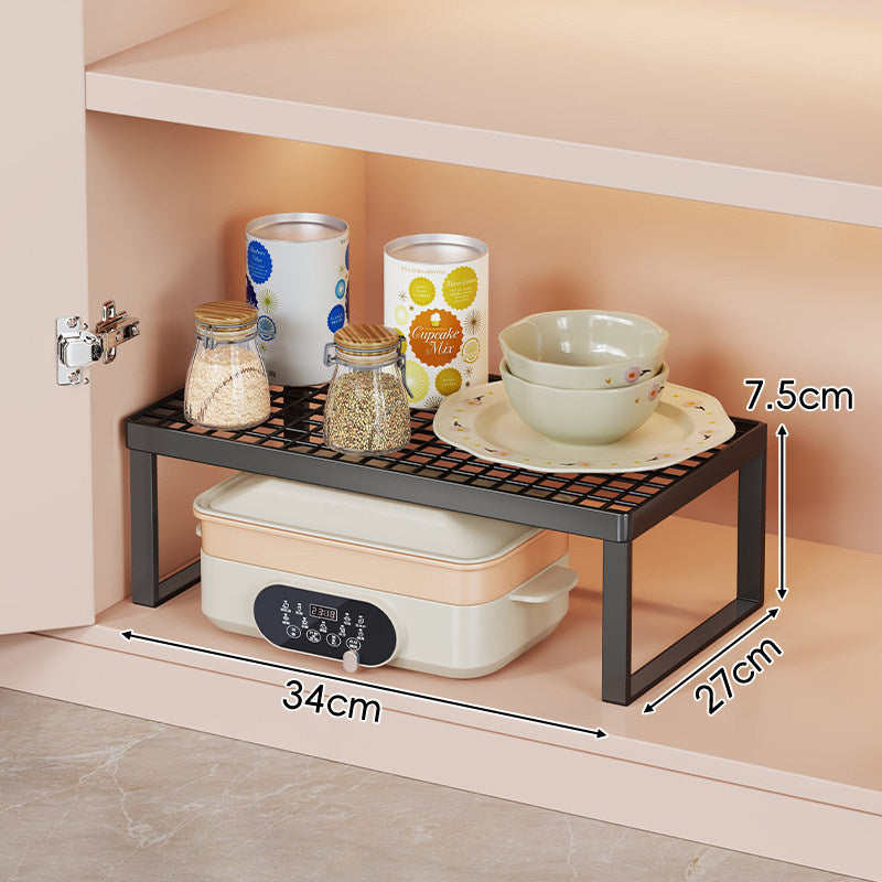 Low-Profile Metal Grid Cabinet Shelf Riser Organizer