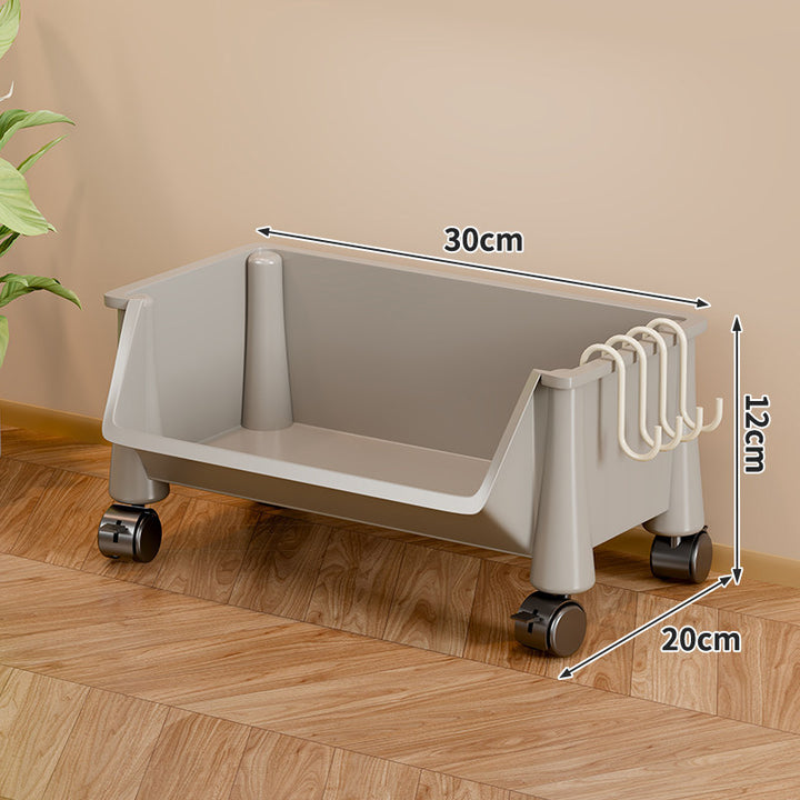 Slim Vertical Four-Bin Rolling Storage Tower with Deep Angled Bins and Side Hook