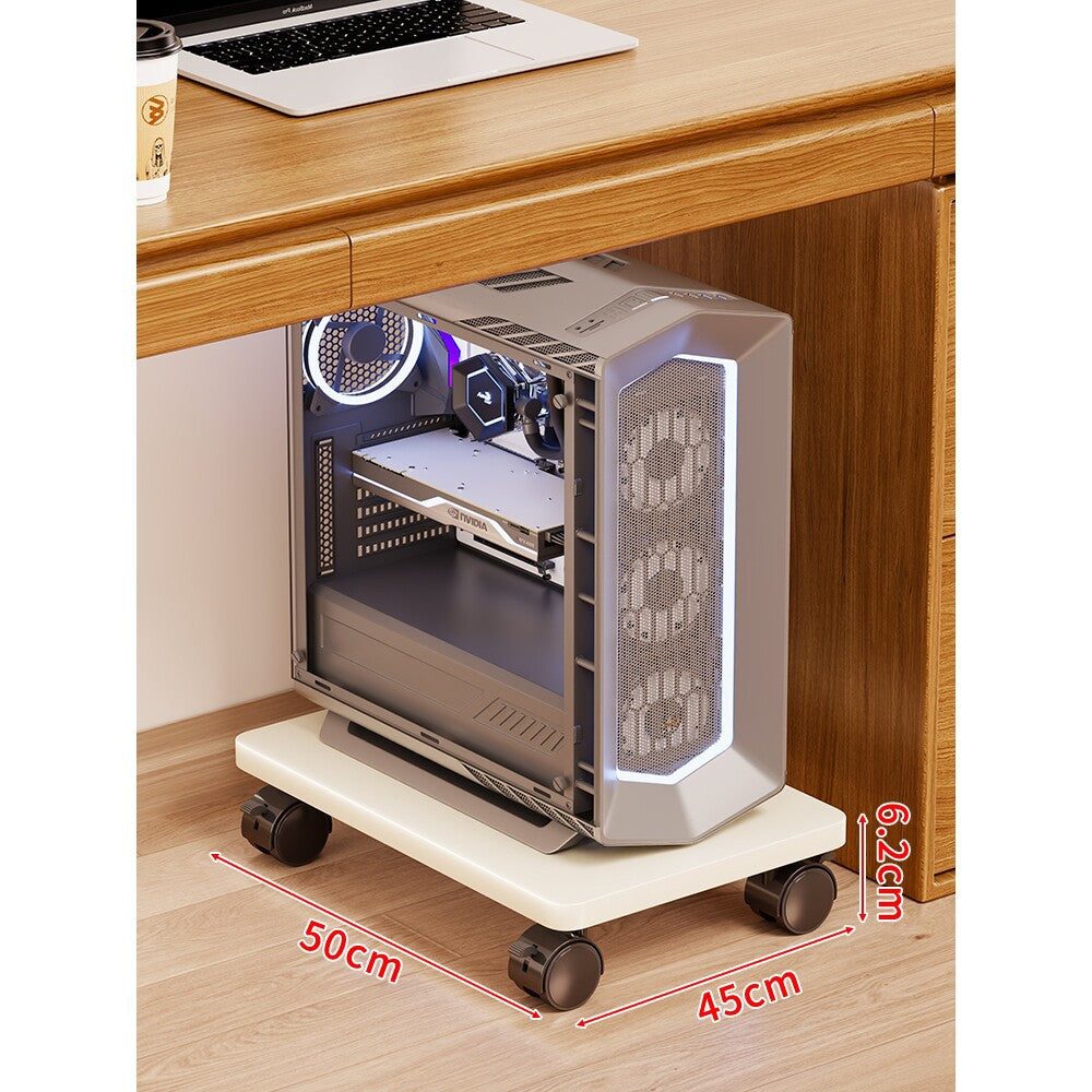 Mobile Under-Desk PC Case Pedestal with Low-Profile Ventilated Platform and Locking Swivel Wheels