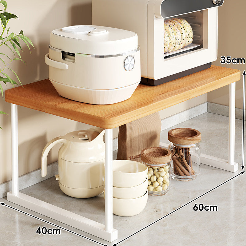 Countertop Appliance Riser Shelf with Wood-Top and Metal Frame