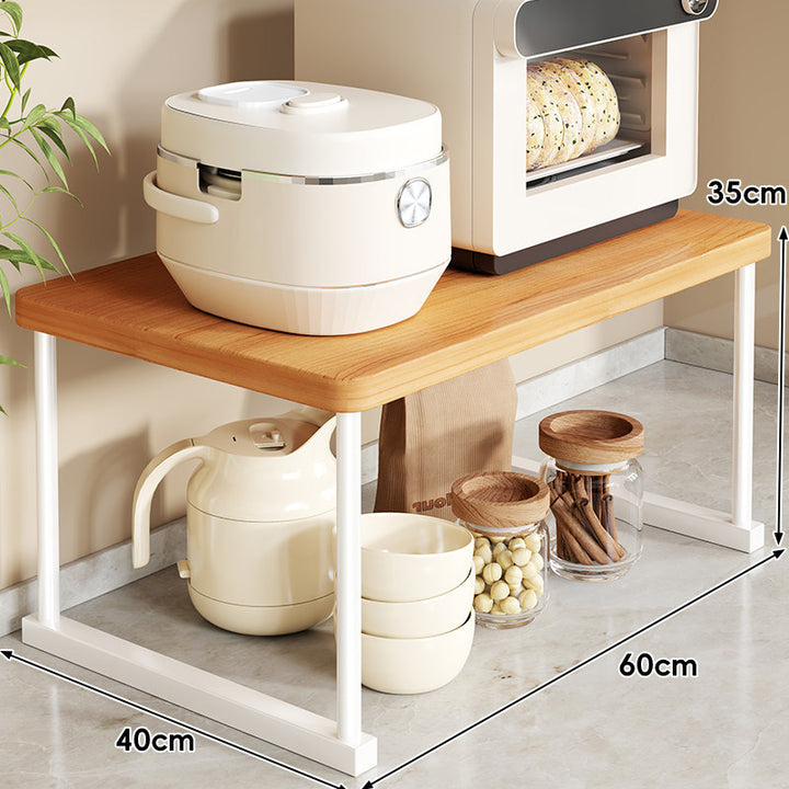 Countertop Appliance Riser Shelf with Wood-Top and Metal Frame