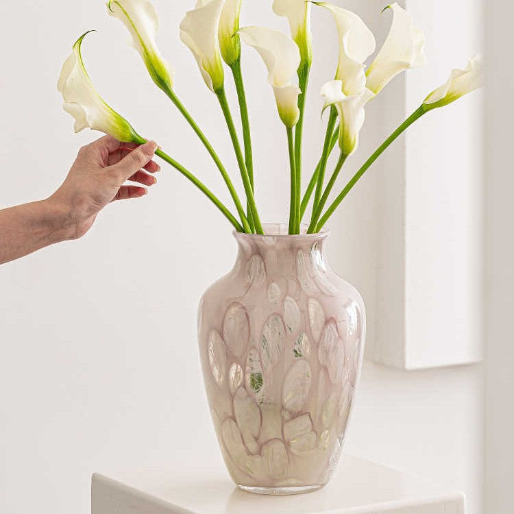 Hand-blown Swirled Art Glass Table Vase with Graduated Neck and Bulbous Body