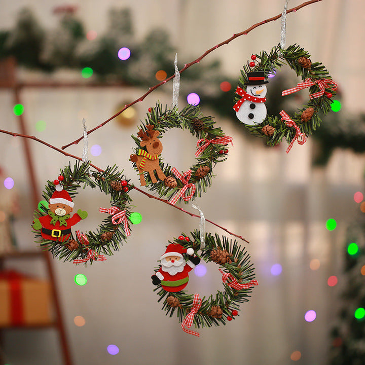 Festive Pine Cone Wreath with Reindeer Decoration