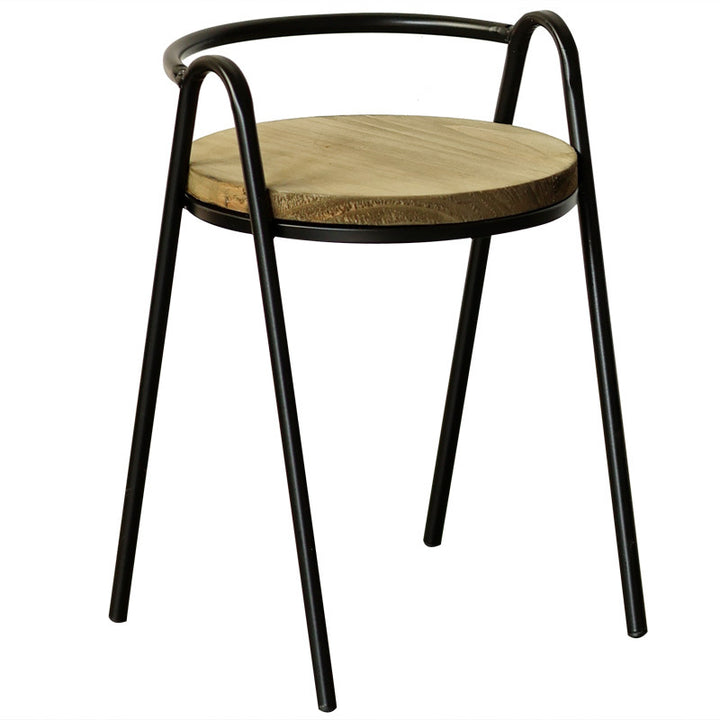 Modern stool with wooden seat and metal frame