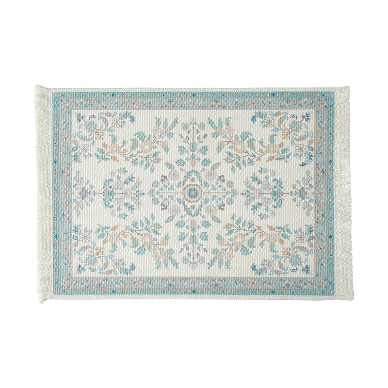 Short-pile decorative bathroom and runner carpet in oriental medallion style with fringes