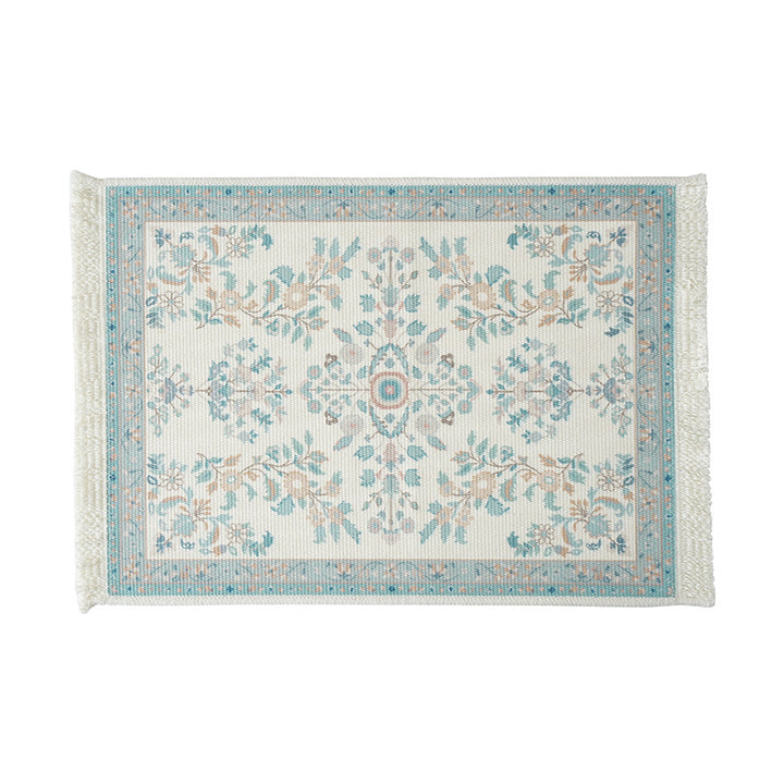 Short-pile decorative bathroom and runner carpet in oriental medallion style with fringes