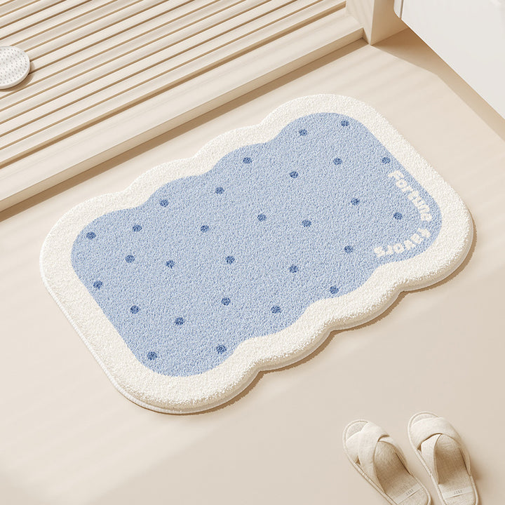 Scalloped-Edge Plush Absorbent Non-Slip Bath Rug with Cookie Motif
