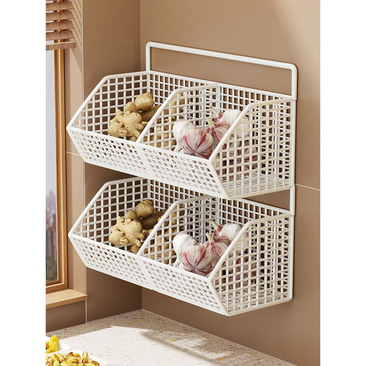 Wall-Mounted Double-Tier Kitchen Storage Baskets