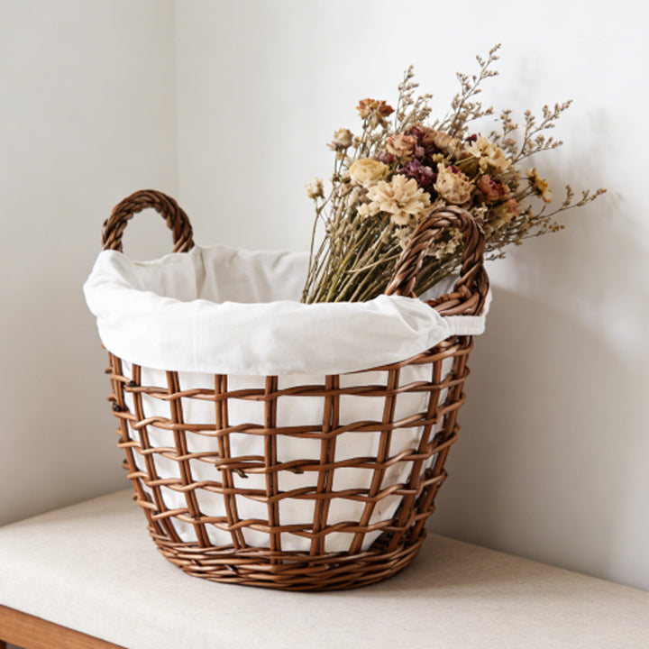 Handcrafted storage basket with cotton lining