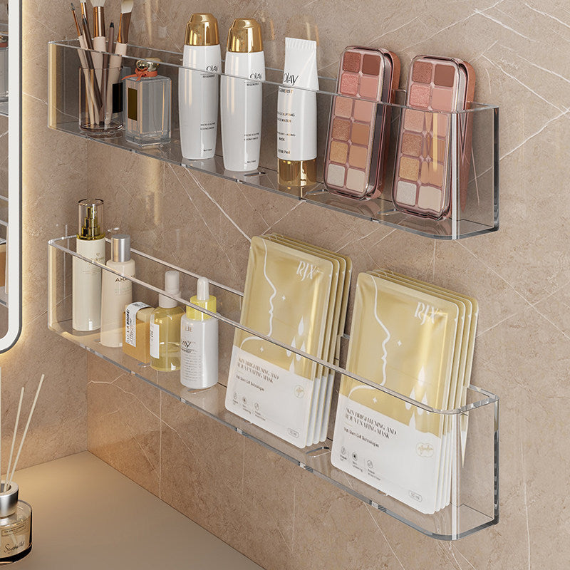 Wall-Mounted Clear Acrylic Two-Tier Bathroom Shelf Organizer with Raised Front